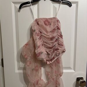 Off the shoulder floral top with mesh sleeves